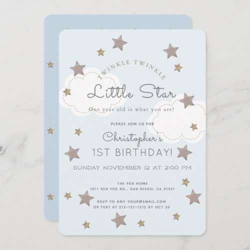 Twinkle Twinkle Little Star 1st Boy Birthday Invitation