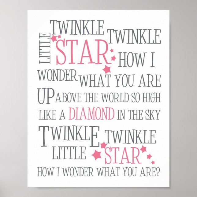 TWINKLE TWINKLE LITTLE STAR - 8X10 ART PRINT PINK (Front)