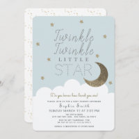 Twinkle Twinkle Little Star Baby Blue Baby Shower Invitation