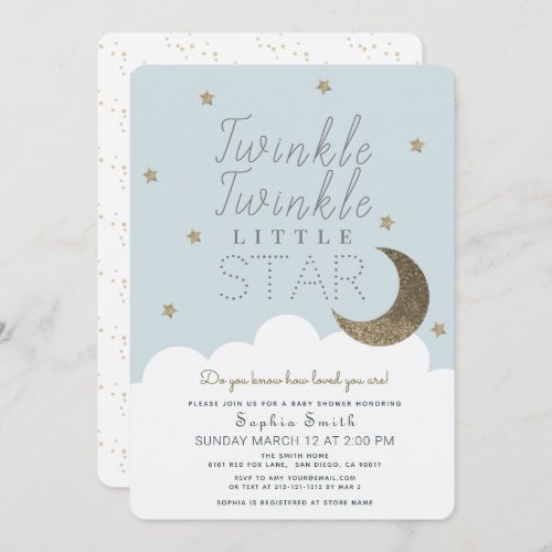 Twinkle Twinkle Little Star Baby Blue Baby Shower Invitation