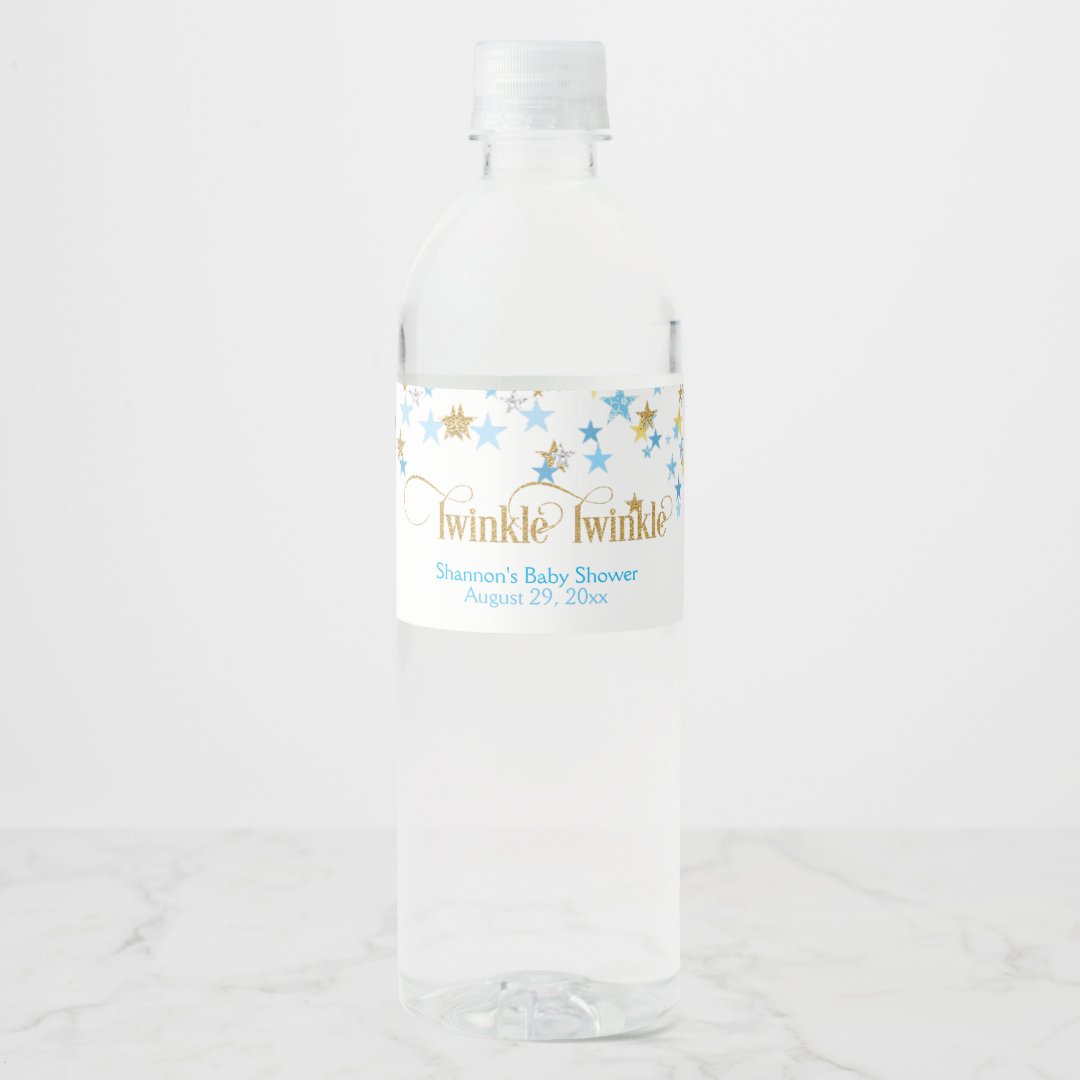Twinkle Twinkle Little Star Baby Blue & Gold Water Bottle Label Zazzle