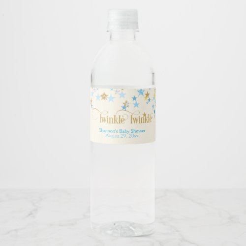 Twinkle Twinkle Little Star Baby Blue  Gold Water Bottle Label