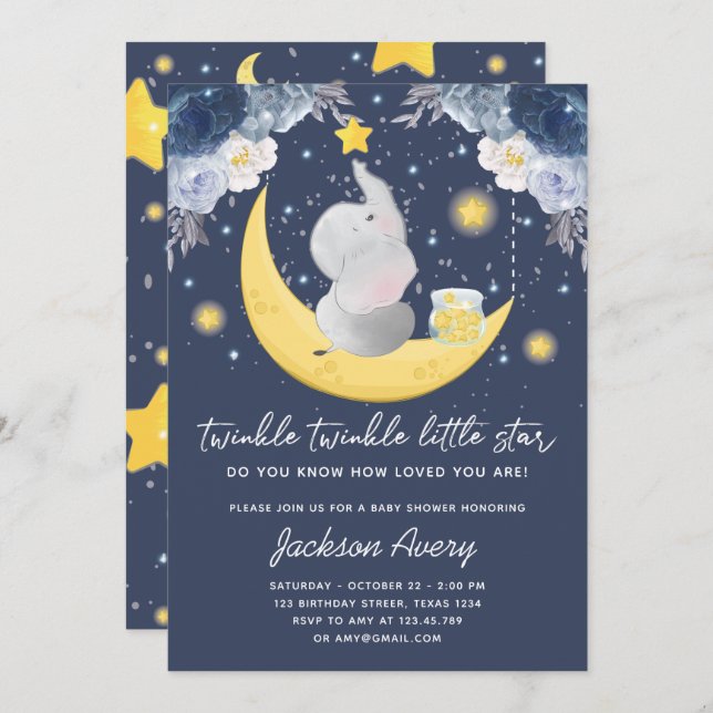 Twinkle Twinkle Little Star Baby Boy Baby Shower Invitation (Front/Back)