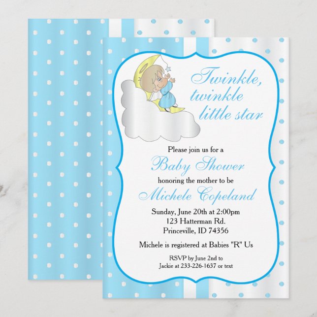 Twinkle, Twinkle Little Star -  Baby Boy Invitation (Front/Back)