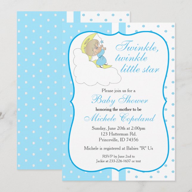 Twinkle, Twinkle Little Star -  Baby Boy Invitation (Front/Back)