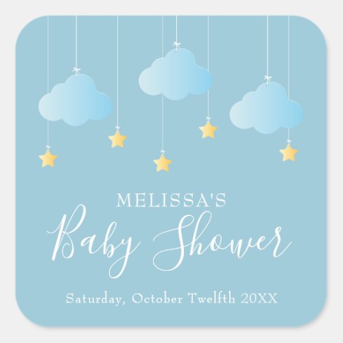 Twinkle twinkle little star baby boy shower blue square sticker