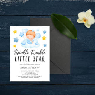 Twinkle Twinkle Little Star Baby Boy Shower Invitation