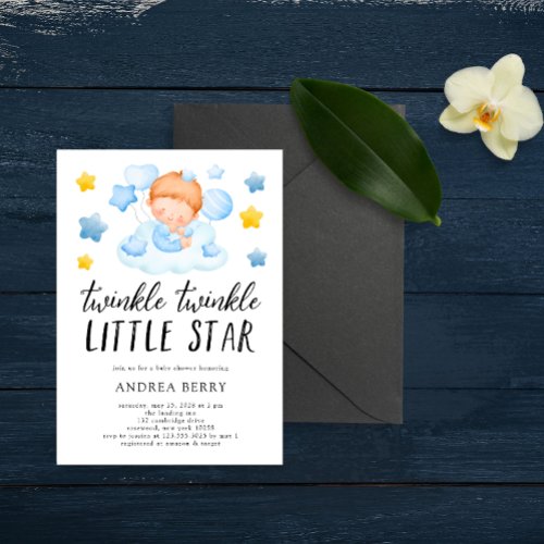 Twinkle Twinkle Little Star Baby Boy Shower Invitation