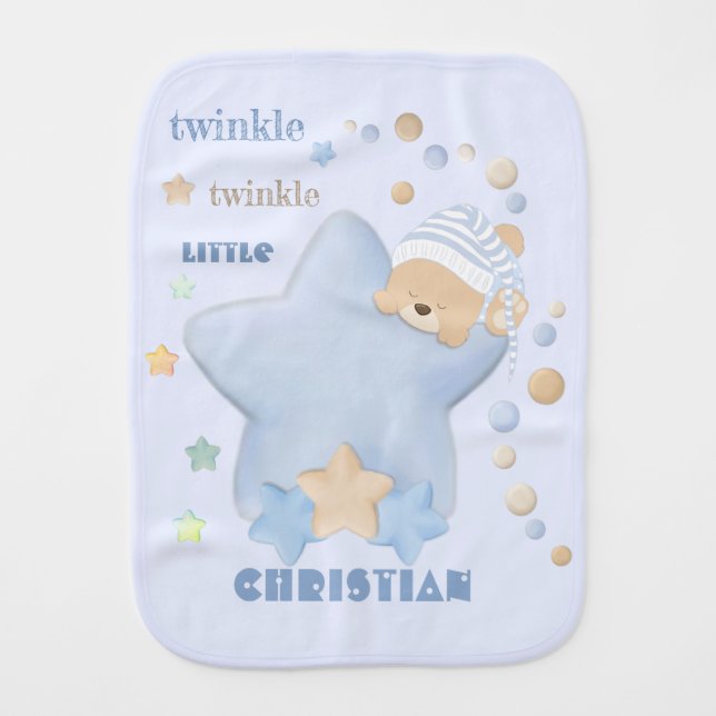 Twinkle Twinkle Little Star Baby Boy Teddy Bear Burp Cloth (Front)