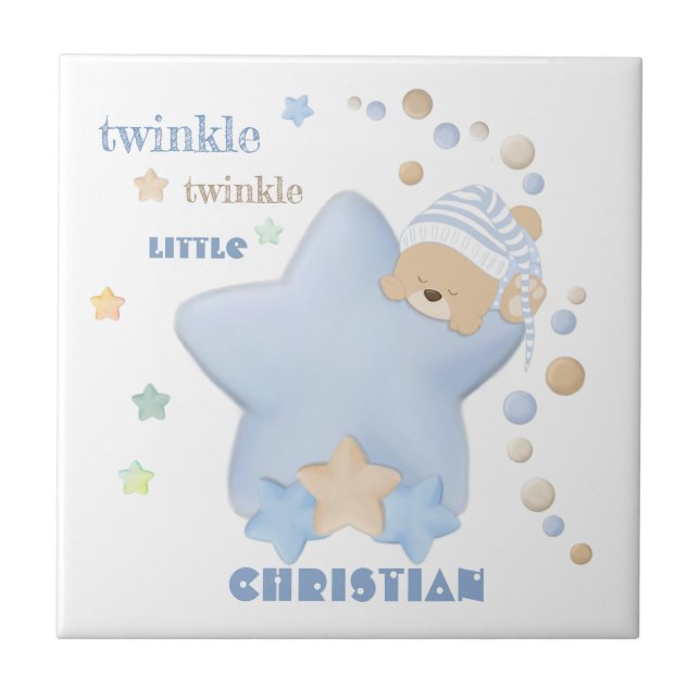 Twinkle Twinkle Little Star Baby Boy Teddy Bear Ce Ceramic Tile (Front)