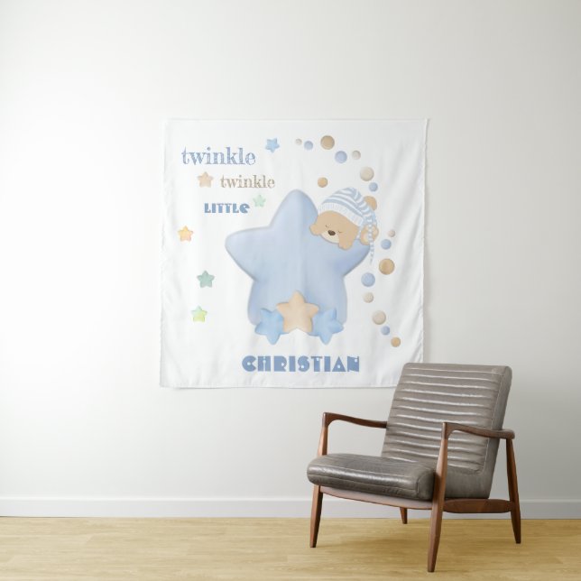 Twinkle Twinkle Little Star Baby Boy Teddy Bear Tapestry (In Situ)