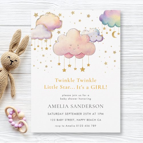 Twinkle Twinkle Little Star Baby Girl Shower Invitation
