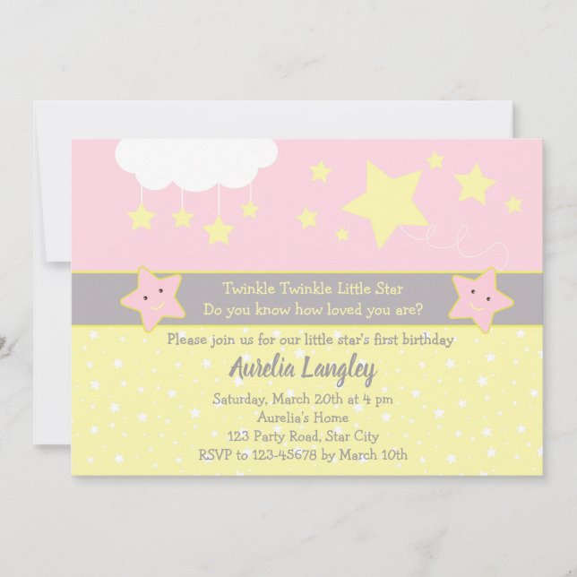 Twinkle Twinkle Little Star Baby Girl Shower Invitation (Front)