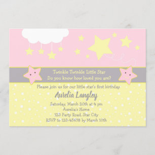 Twinkle Twinkle Little Star Baby Girl Shower Invitation