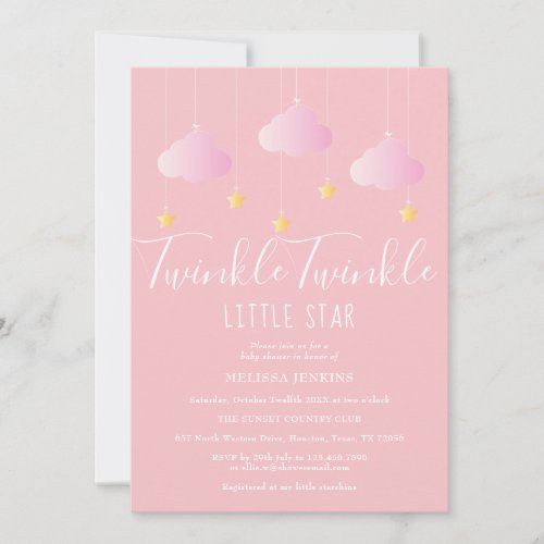 Twinkle Twinkle Little Star Baby Girl Shower Pink Invitation