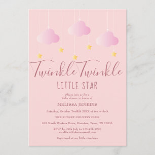 Twinkle Twinkle Little Star Baby Girl Shower Pink Invitation