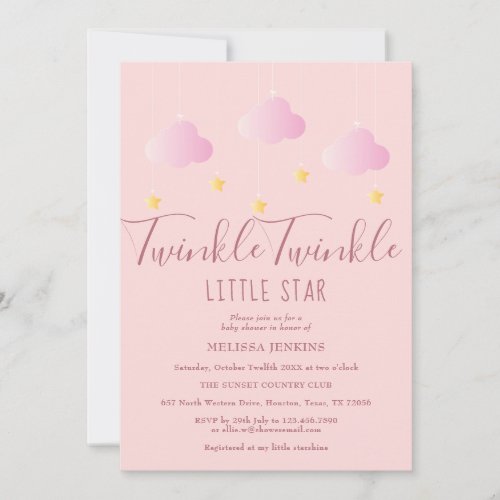 Twinkle Twinkle Little Star Baby Girl Shower Pink Invitation