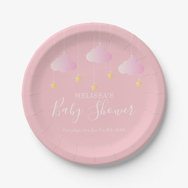 Twinkle twinkle little star baby girl shower pink paper plates (Front)