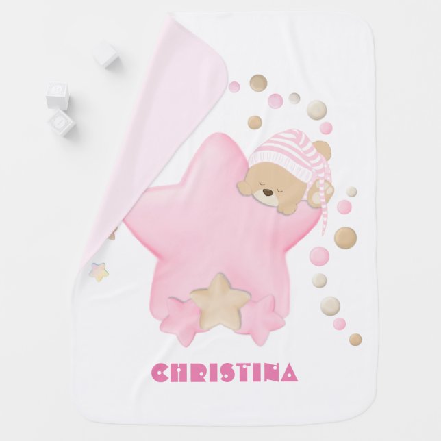 Twinkle Twinkle Little Star Baby Girl Teddy Bear B Baby Blanket (In Situ)