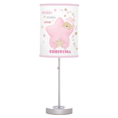 Twinkle Twinkle Little Star Baby Girl Teddy Bear T Table Lamp