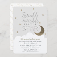 Twinkle Twinkle Little Star Baby Gray Baby Shower Invitation