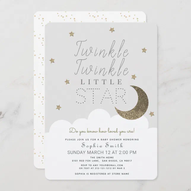 Twinkle Twinkle Little Star Baby Gray Baby Shower Invitation | Zazzle