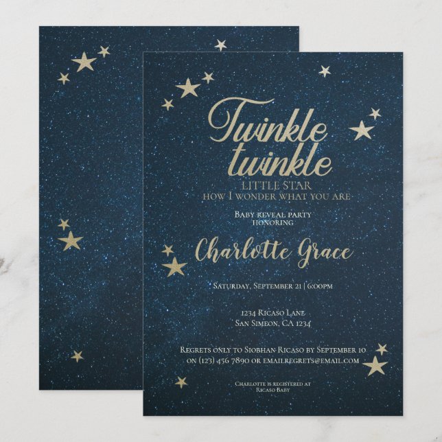 Twinkle Twinkle Little Star Baby Reveal Invitation (Front/Back)