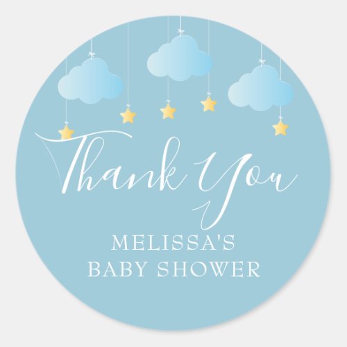 Twinkle twinkle little star baby shower blue classic round sticker