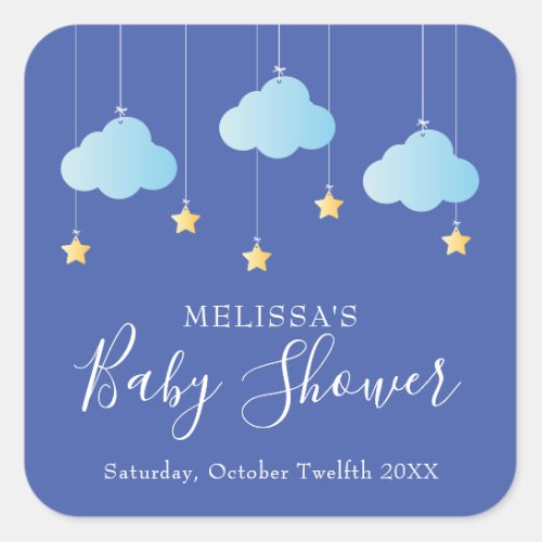 Twinkle twinkle little star baby shower blue square sticker