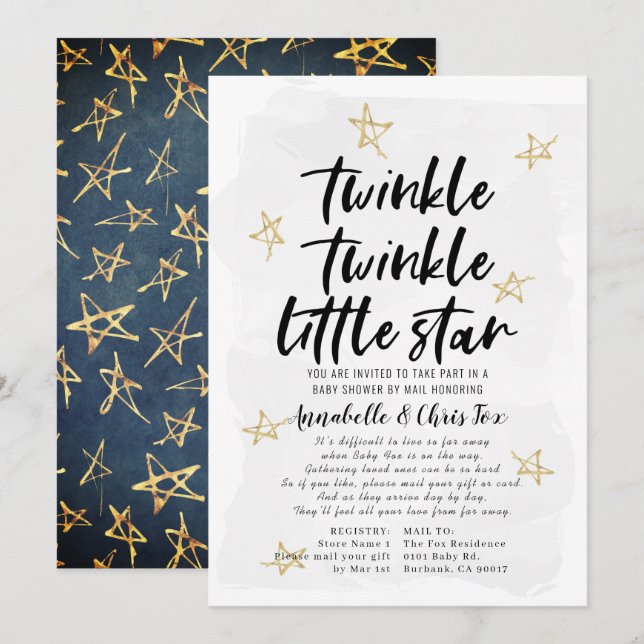 Twinkle Twinkle Little Star Baby Shower by Mail Invitation (Front/Back)