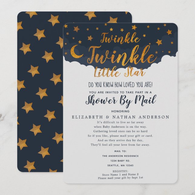 Twinkle Twinkle Little Star Baby Shower By Mail Invitation (Front/Back)