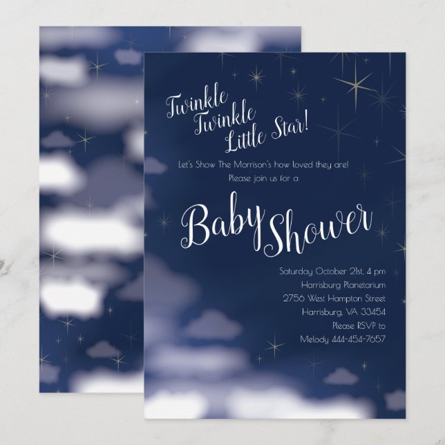 Twinkle Twinkle Little Star Baby Shower Celestial Invitation (Front/Back)