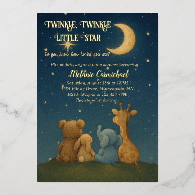 Twinkle Twinkle Little Star Baby Shower Foil Invitation (Front)