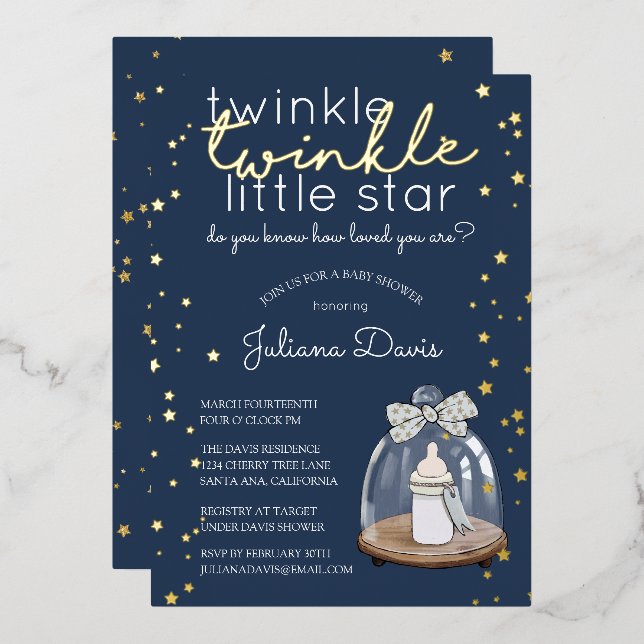 Twinkle Twinkle Little Star Baby Shower Foil Invitation (Front/Back)