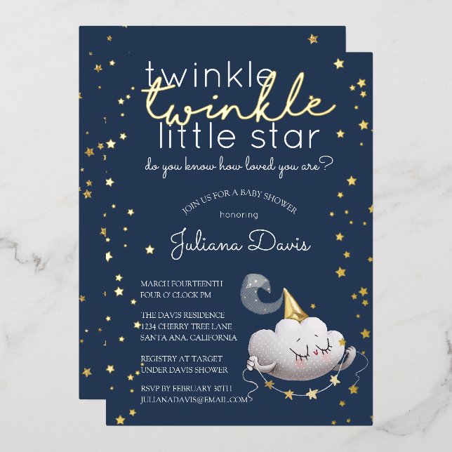 Twinkle Twinkle Little Star Baby Shower Foil Invitation (Front/Back)