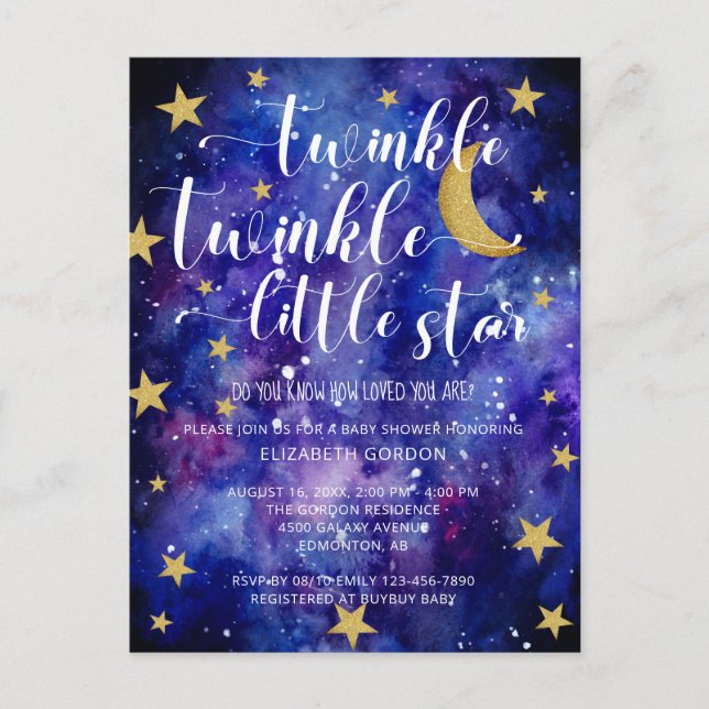 Twinkle Twinkle Little Star Baby Shower Galaxy Postcard (Front)