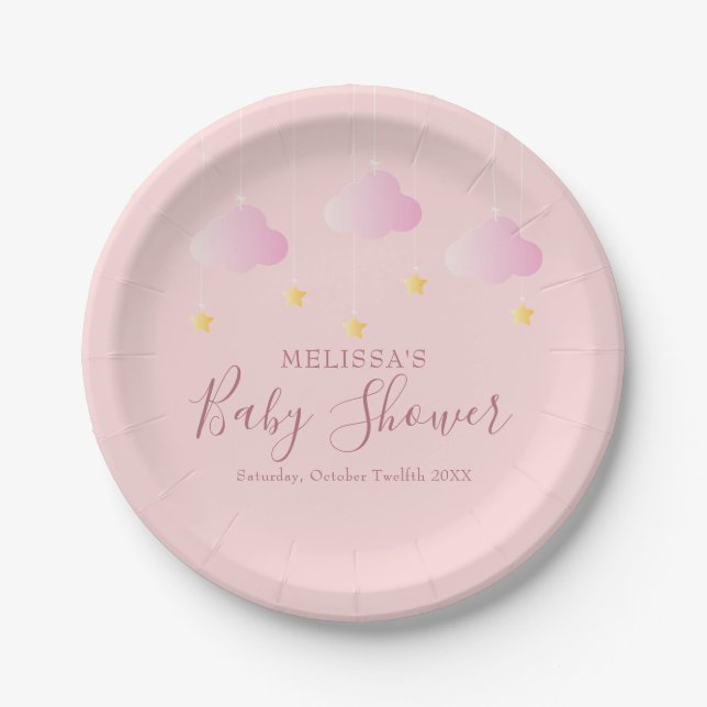 Twinkle Twinkle Little Star Baby Shower Girl Pink Paper Plates (Front)