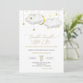 Twinkle Twinkle Little Star Baby Shower, Gray Gold Invitation (Standing Front)