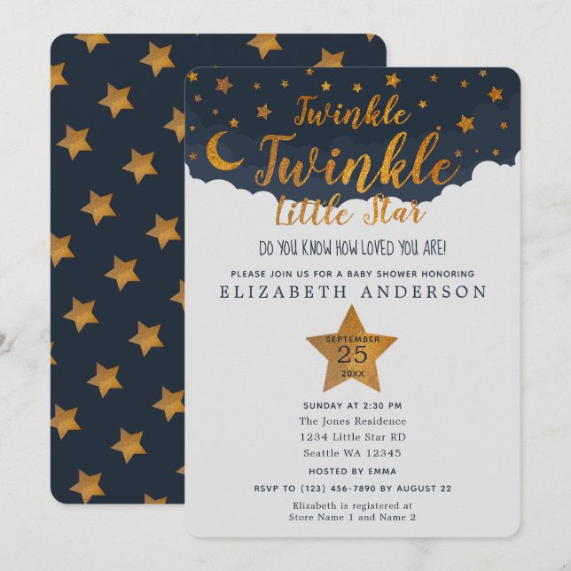 Twinkle Twinkle Little Star Baby Shower Invitation (Front/Back)