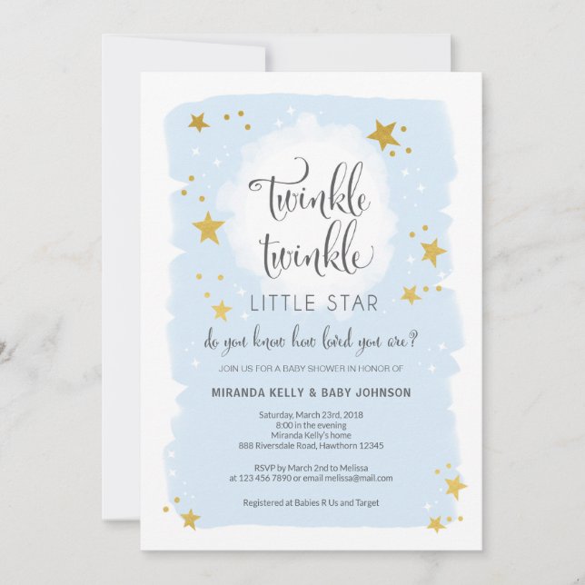 Twinkle Twinkle Little Star Baby Shower Invitation (Front)
