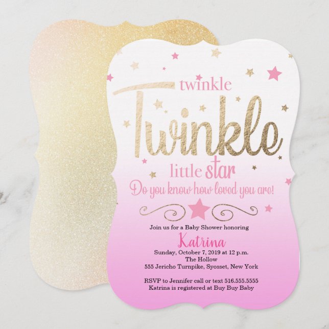 Twinkle Twinkle Little Star Baby Shower Invitation (Front/Back)
