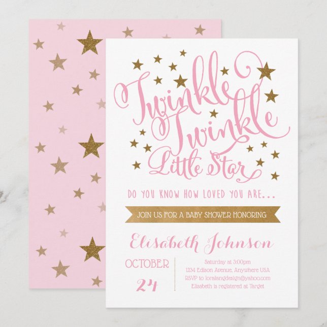 Twinkle Twinkle Little Star Baby Shower Invitation (Front/Back)