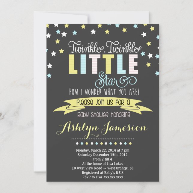 Twinkle Twinkle Little Star Baby Shower INvitation (Front)