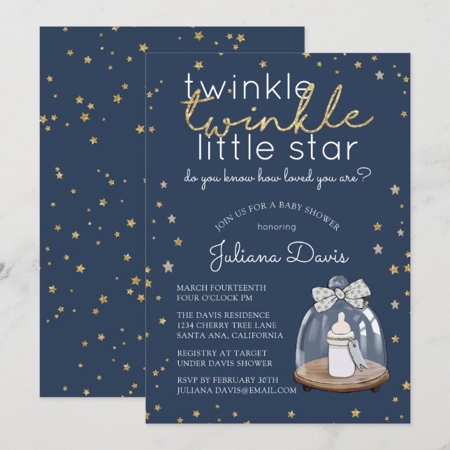 Twinkle Twinkle Little Star Baby Shower Invitation (Front/Back)