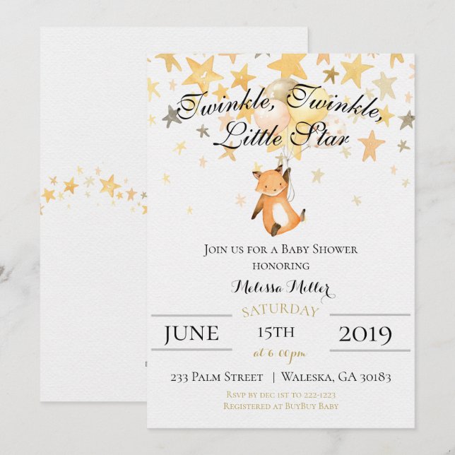 Twinkle Twinkle Little Star Baby Shower Invitation (Front/Back)