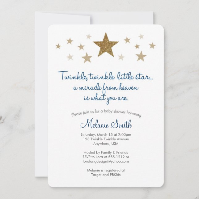Twinkle Twinkle Little Star Baby Shower Invitation (Front)