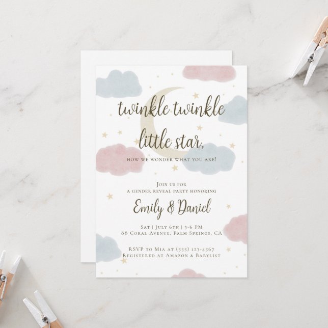 Twinkle Twinkle Little Star Baby Shower Invitation (Front/Back In Situ)