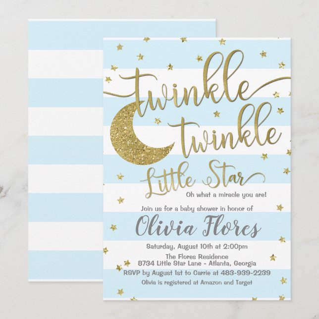 Twinkle Twinkle Little Star Baby Shower Invitation (Front/Back)