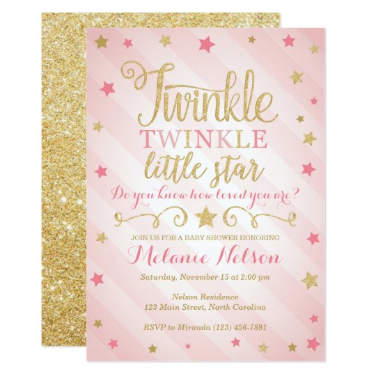 Twinkle Twinkle Little Star Girl Baby Shower Invitations 4