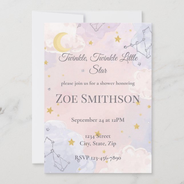 Twinkle Twinkle Little Star Baby Shower Invitation (Front)